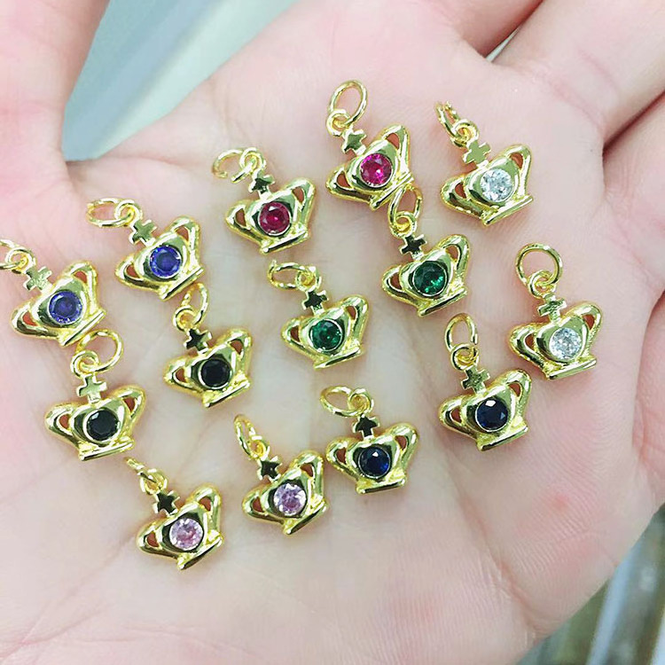 CZ8234 18K Gold Plated CZ Micro Pave Crown Charms With Diamond,Mini King Crown Charm Pendant For Necklace Earring Jewelry Making