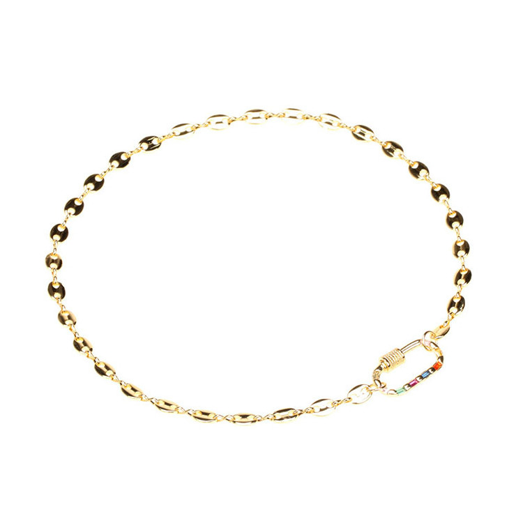 S11150 Jewellery set18K Gold Plated Coffee Bean Chain CZ Micro Pave Rainbow Carabiner Necklace and stud earring Jewelry sets