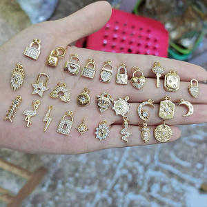 CZ8500 Tiny 18k Gold CZ Paved Lock Owl Lion Animal Charms,LIttle Mini CZ Zircon Fish Bone Dangle Charms for DIY Jewelry Making