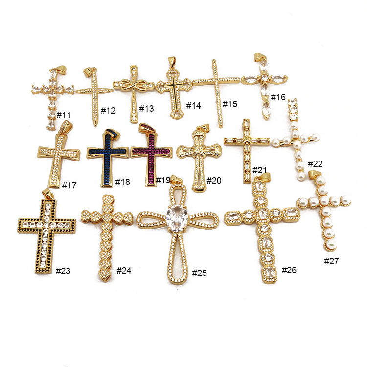 CZ8101 Fine 18K Gold Plated Crystal CZ Diamond Micro Pave Cross Charm Pendants,Cubic Zirconia Inlaid Cross Catholic Pendant