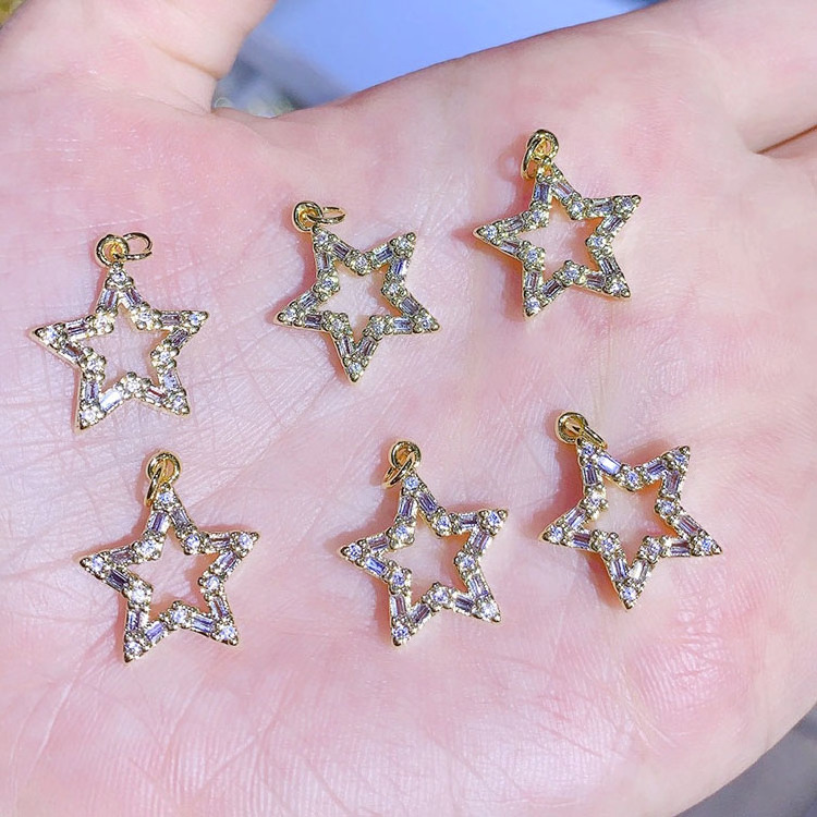 CZ8313 Small Mini Little Shiny 18k Gold Zircon CZ Micro Pave Kids Star Moon Letter FE Charms for Bracelet Earring Jewelry Making