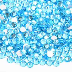 SS6 SS16 SS20 SS30 Aquamarine Color Flatback Strass Round Nail Crystal Stones Glass Crystal Rhinestone For Crafts