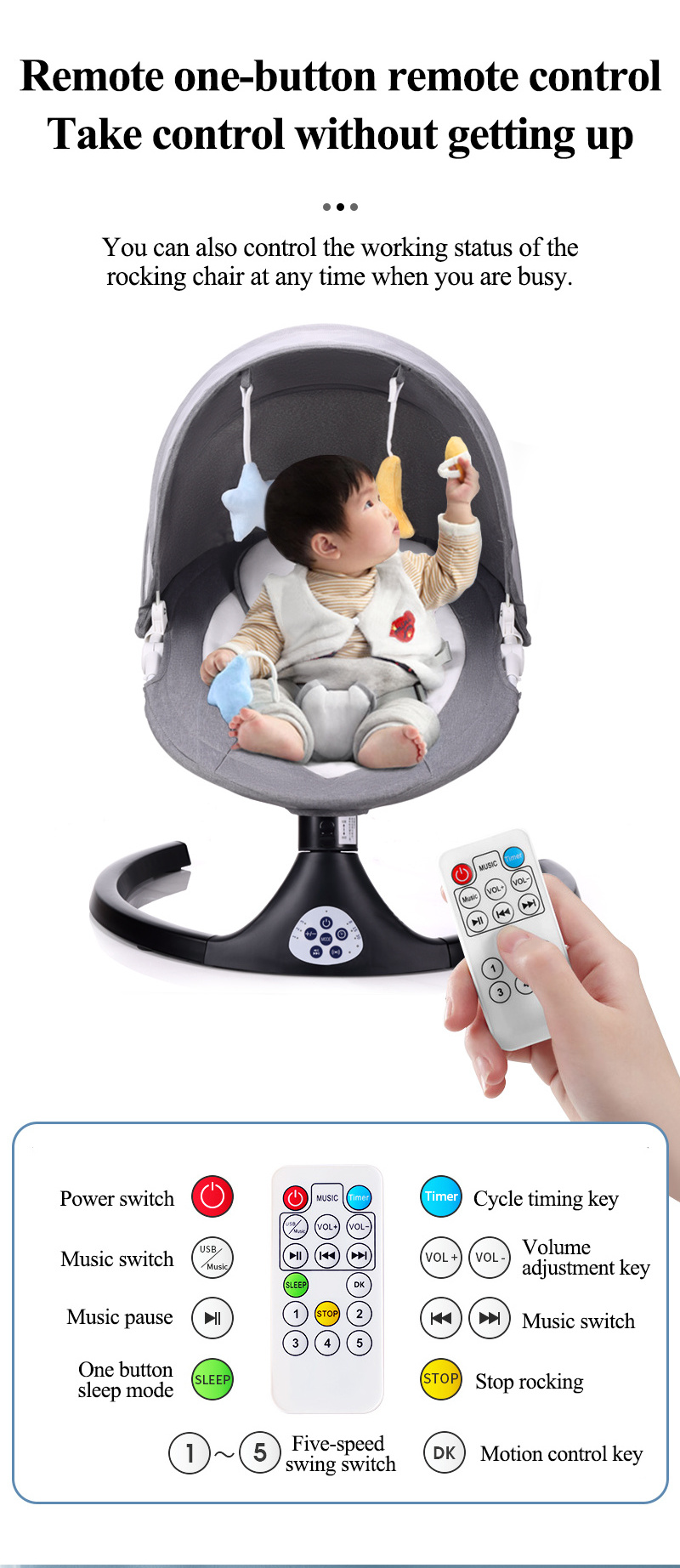 2023 Best-selling Baby Rocking Chair Multi-purpose Crib Electric Cradle And With A Tray For Feeding Baby Swing