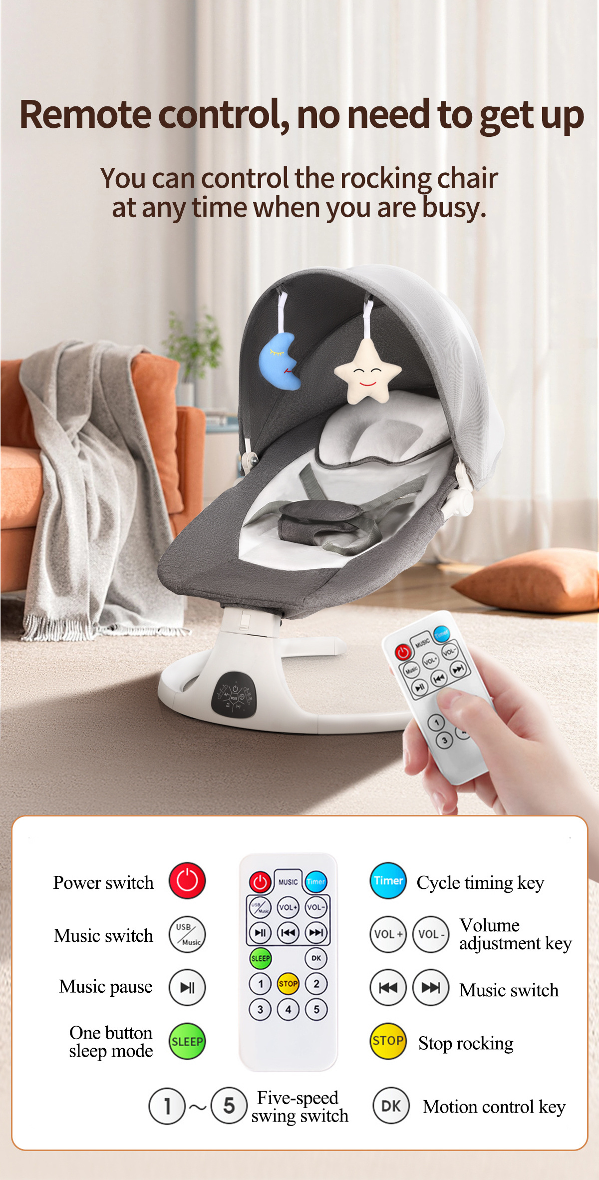 Smart Remote Control Music Newborn Calm Swing Infant Bouncer Baby Swing Cradle Electric Bed Baby Rocking Chair For Babies