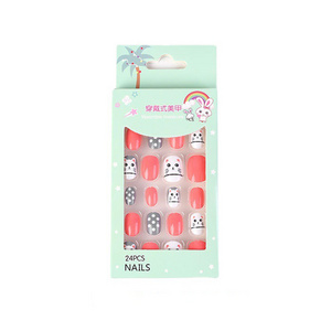 Kawaii Press On Nails 24 Designs Cute Kids False Press On Nails Back Glue Top Popular 24pcs/Set Wholesale