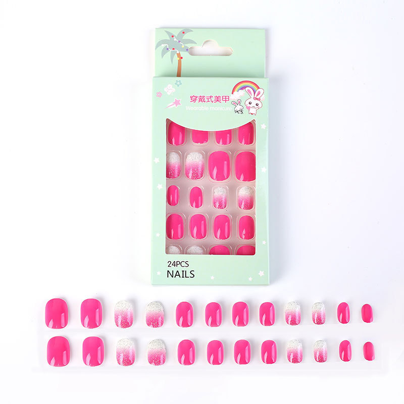 Kawaii Press On Nails 24 Designs Cute Kids False Press On Nails Back Glue Top Popular 24pcs/Set Wholesale