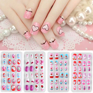 Kawaii Press On Nails 24 Designs Cute Kids False Press On Nails Back Glue Top Popular 24pcs/Set Wholesale