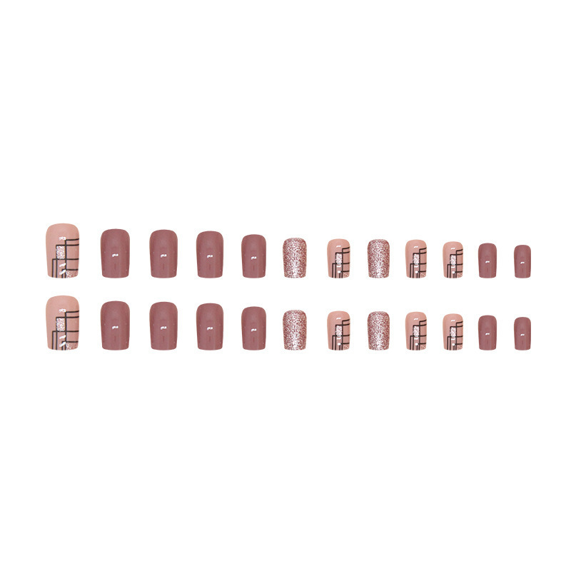 Medium Summer Press On Nails Square Acrylic False Nails Full Cover Blue Silver Glitter Glue On Nails For Women And Girls 24pcs