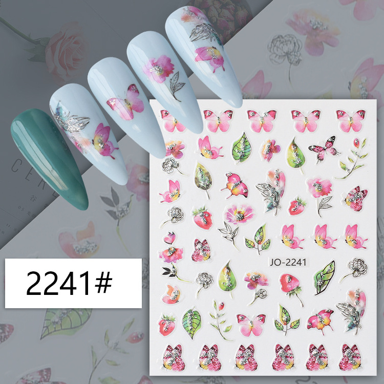 Nail Art Watermark StickersSingle Pink Flower Series Decals Nail Water World Stickers