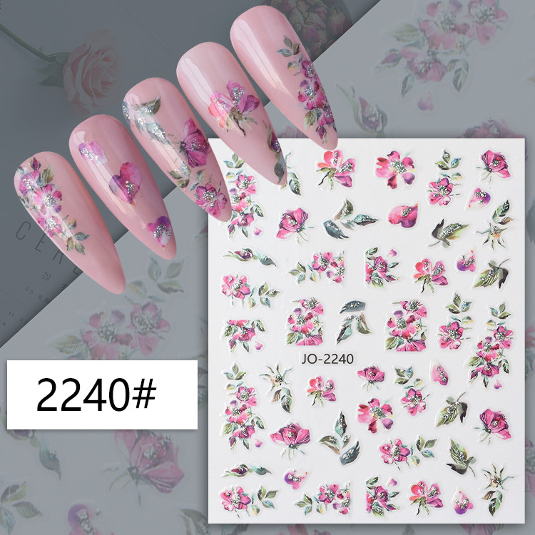 Nail Art Watermark StickersSingle Pink Flower Series Decals Nail Water World Stickers