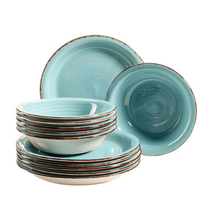 12-Piece Modern Vintage Hand-Painted Dinner Plate Ceramic Dinnerware Set