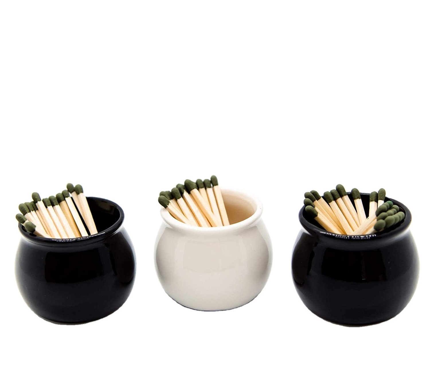 Ceramic Black Matchstick Holder with Striker On Bottom Cute Match for Fireplace Match Holder Bathroom Match Striker Storage Jar