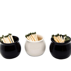 Ceramic Black Matchstick Holder with Striker On Bottom Cute Match for Fireplace Match Holder Bathroom Match Striker Storage Jar