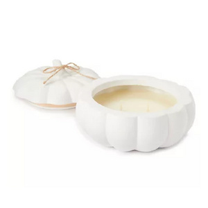 7.5oz White Unique Pumpkin Shape Candle Jar Thanksgiving Ceramic Scented Candle Jar with Lid