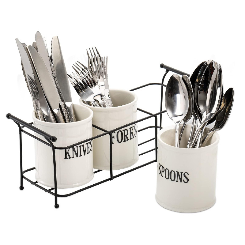 3Pcs Kitchen Cutlery Holder Set Ceramic Silverware Caddy Utensil Holder Flatware Caddy Cutlery Storage Organizer for Kitchen