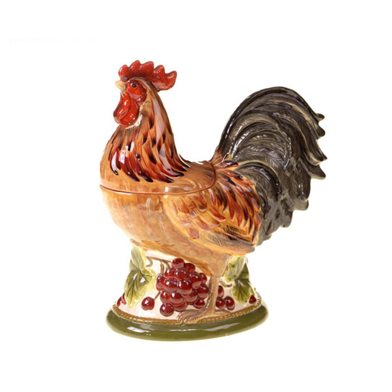 Wholesale tableware rooster shaped storage container ceramic animal cookie jar