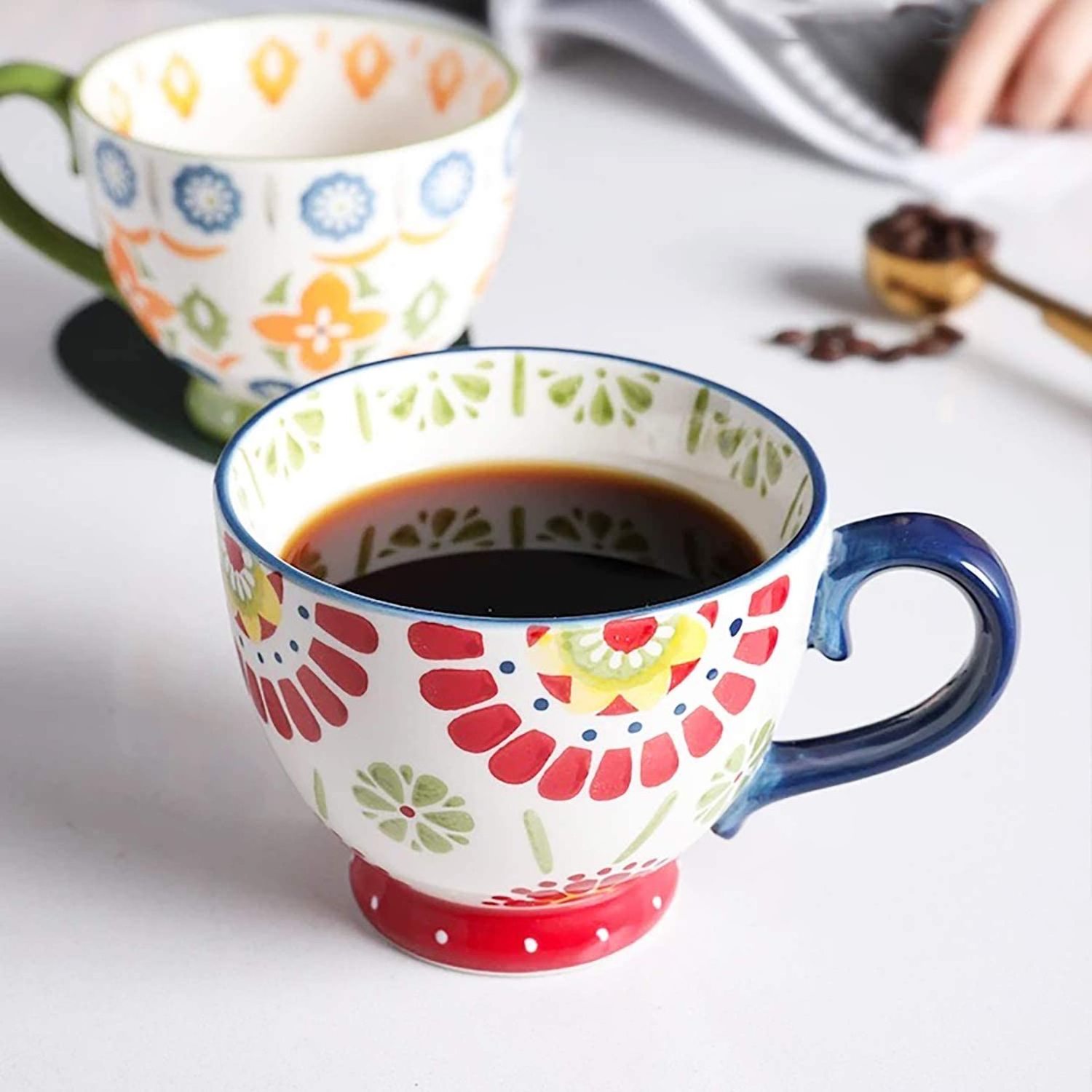 Colorful Flower Decal Glazed Elegant Party Gift Pottery Cup Ceramic Coffee Tea Mug