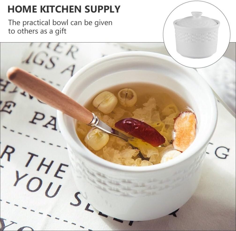 Portable Stove Ceramic Stew Bowl Steam Soup Pot Steaming Cup Home Restaurant Dessert Cup with Lid for Egg Custard Birds Tonic