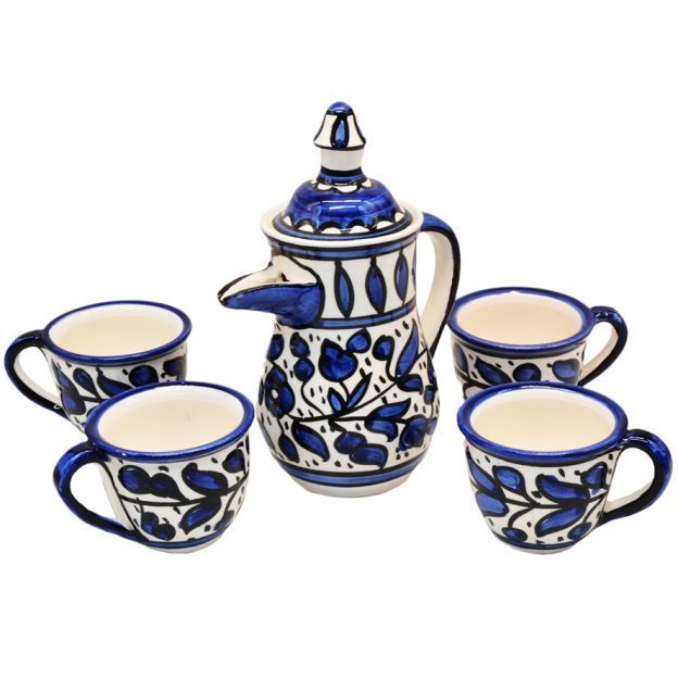 Armenian Retro Style Blue Teapot Tea Cups Ceramic Tea Set for Home Hotel Restaurant