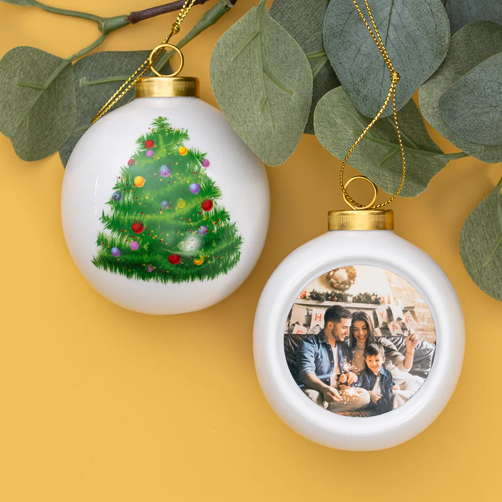 Personalized  Ceramic Christmas Balls Hanging Globes Snow Ball Gift Christmas Tree Ornaments Sublimated Ball Christmas Gift