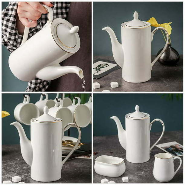 Royal Gold Rim Large Capacity White Teapot Household Kitchen Tea Pot Water Pot Coffee Milk Pot