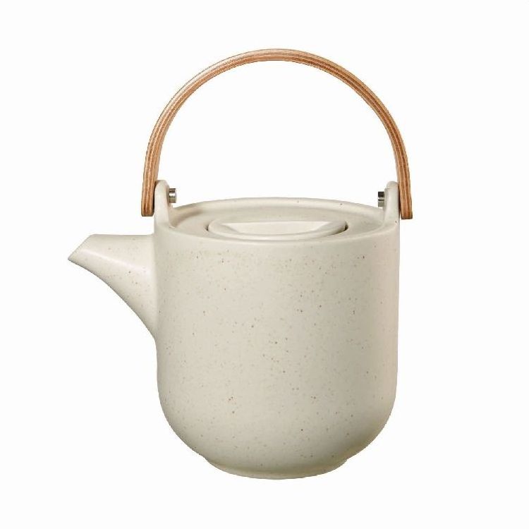 Retro Japanese Kung Fu Tea Set Speckled White Ceramic Tea Pot with Bamboo Handle