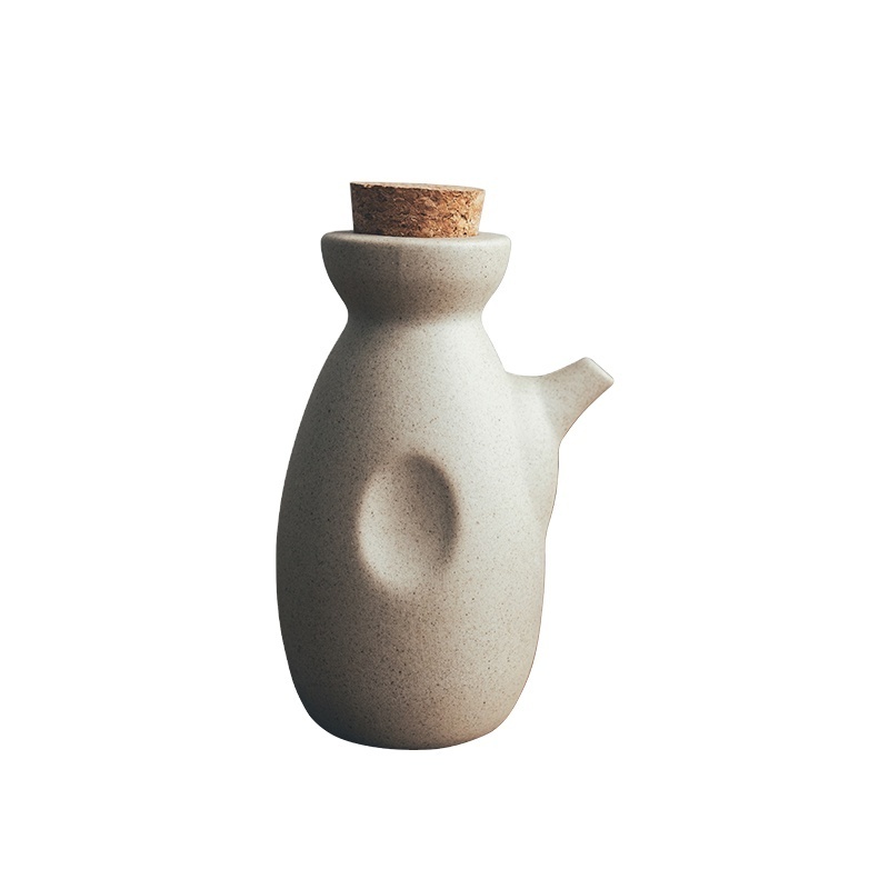 Retro Japanese Style Ceramic Oil&Vinegar Pot Seasoning Bottle Ceramic Sake Household Wine Soy Sauce Bottle with Cork 300ml