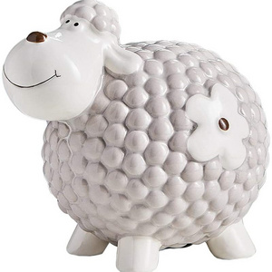 Promotional christmas gift glazed piggy bank ceramic sheep coin bank