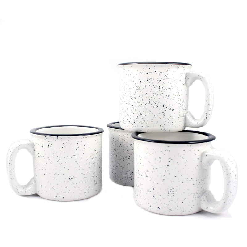 15oz set of 4 white green promotion business gift marble creek enamel ceramic campfire mug with handle