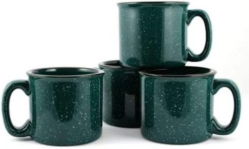 15oz set of 4 white green promotion business gift marble creek enamel ceramic campfire mug with handle