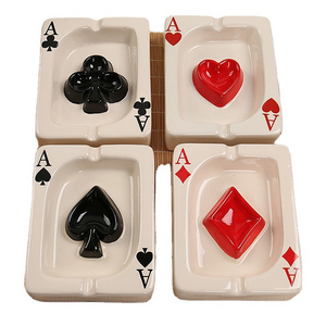 Creative Ceramic Playing Cards Cigarette Ashtray Desktop Smoking Ash Tray for Gift or Home Office Decoration