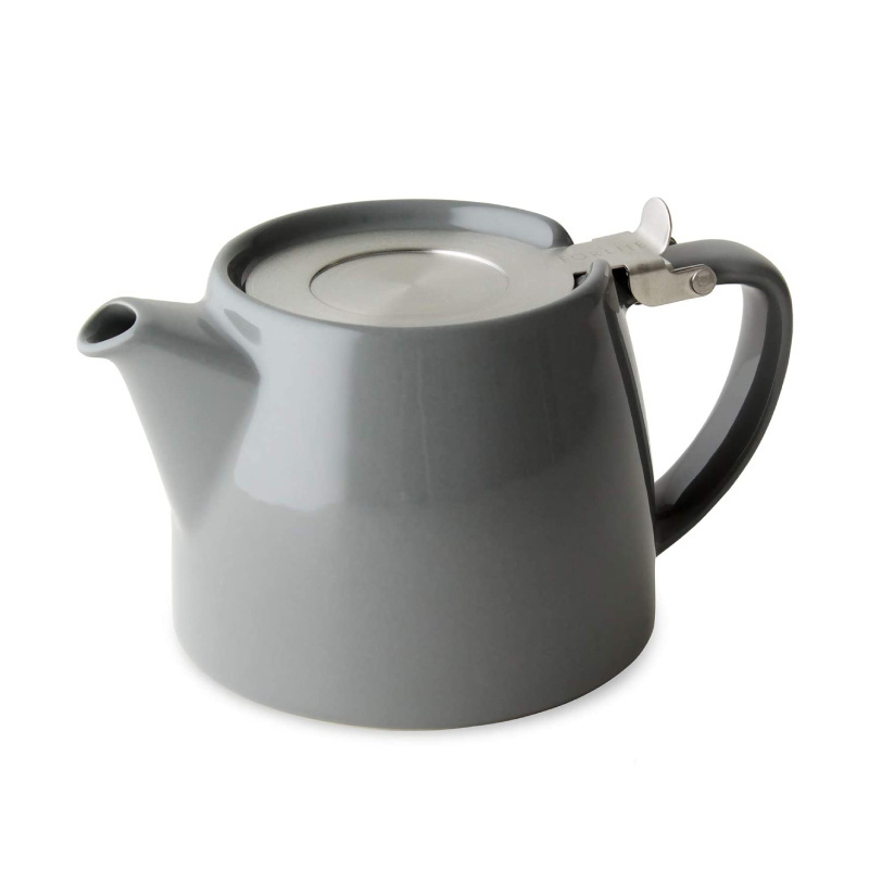 Grey Ceramic Porcelain Modern Chinese Mini Teapot with Stainless Steel Lid and Fine Infuser