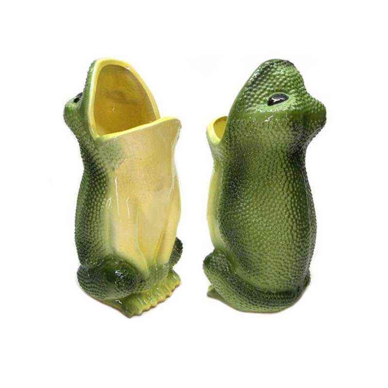 Vintage green frog open mouth ceramic umbrella holder