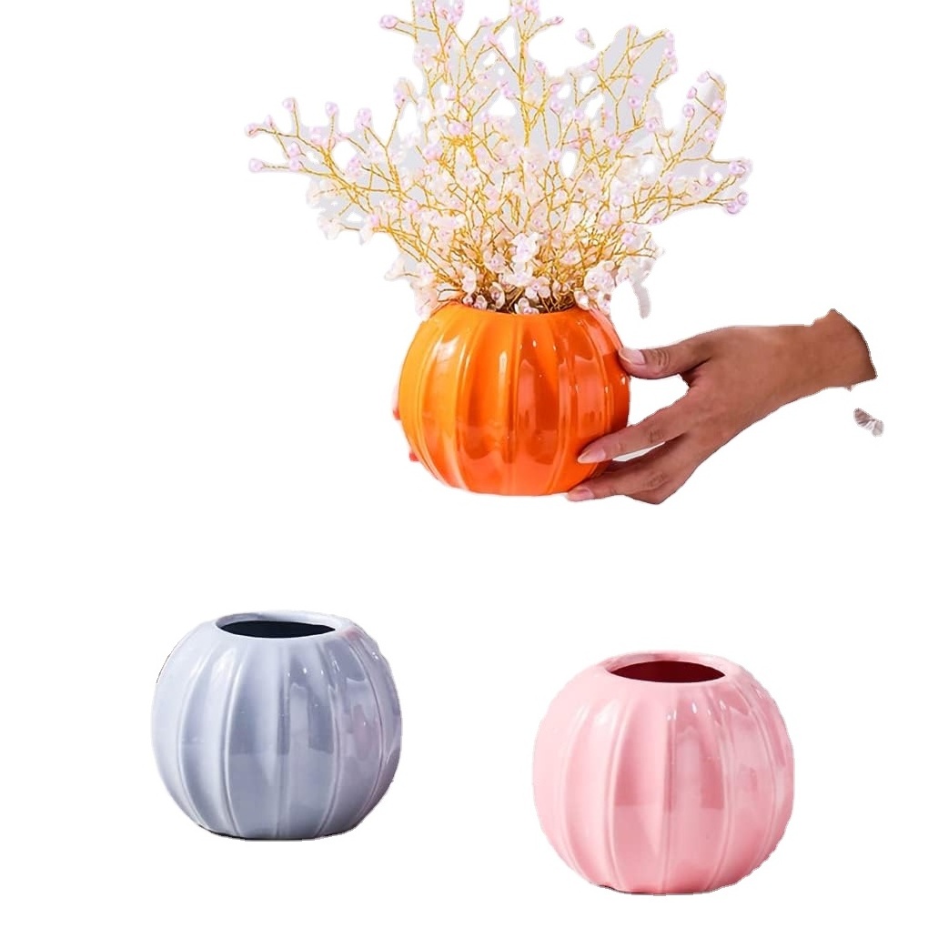 Modern Ceramic Pumpkin Shape Vase for Dry Flower Hydroponics Flower Pot Flower Vase for Home Room Office Party Wedding