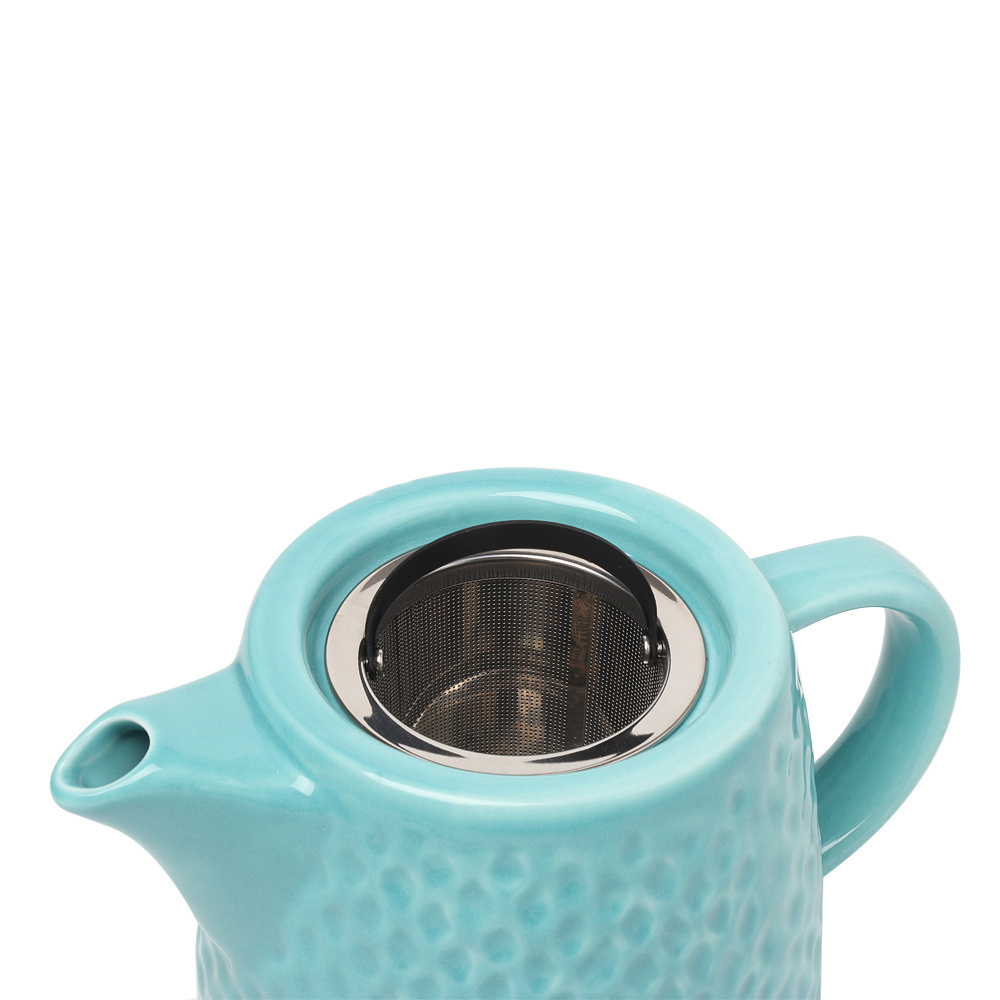 Wholesale Teal Ceramic Teapot With Stainless Steel Infuser And Bamboo Lid