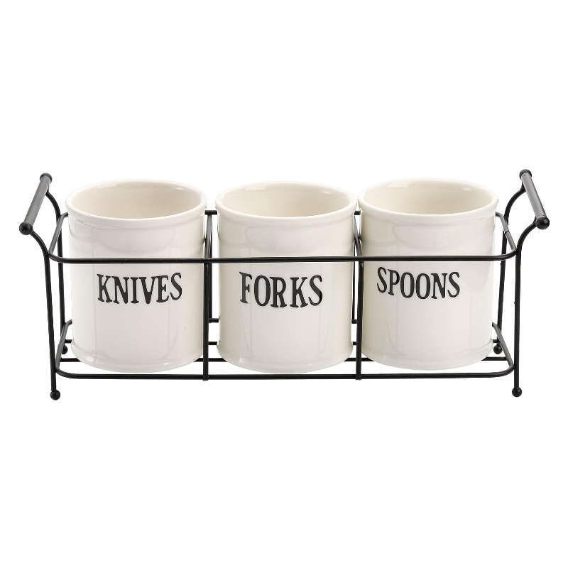 3Pcs Kitchen Cutlery Holder Set Ceramic Silverware Caddy Utensil Holder Flatware Caddy Cutlery Storage Organizer for Kitchen