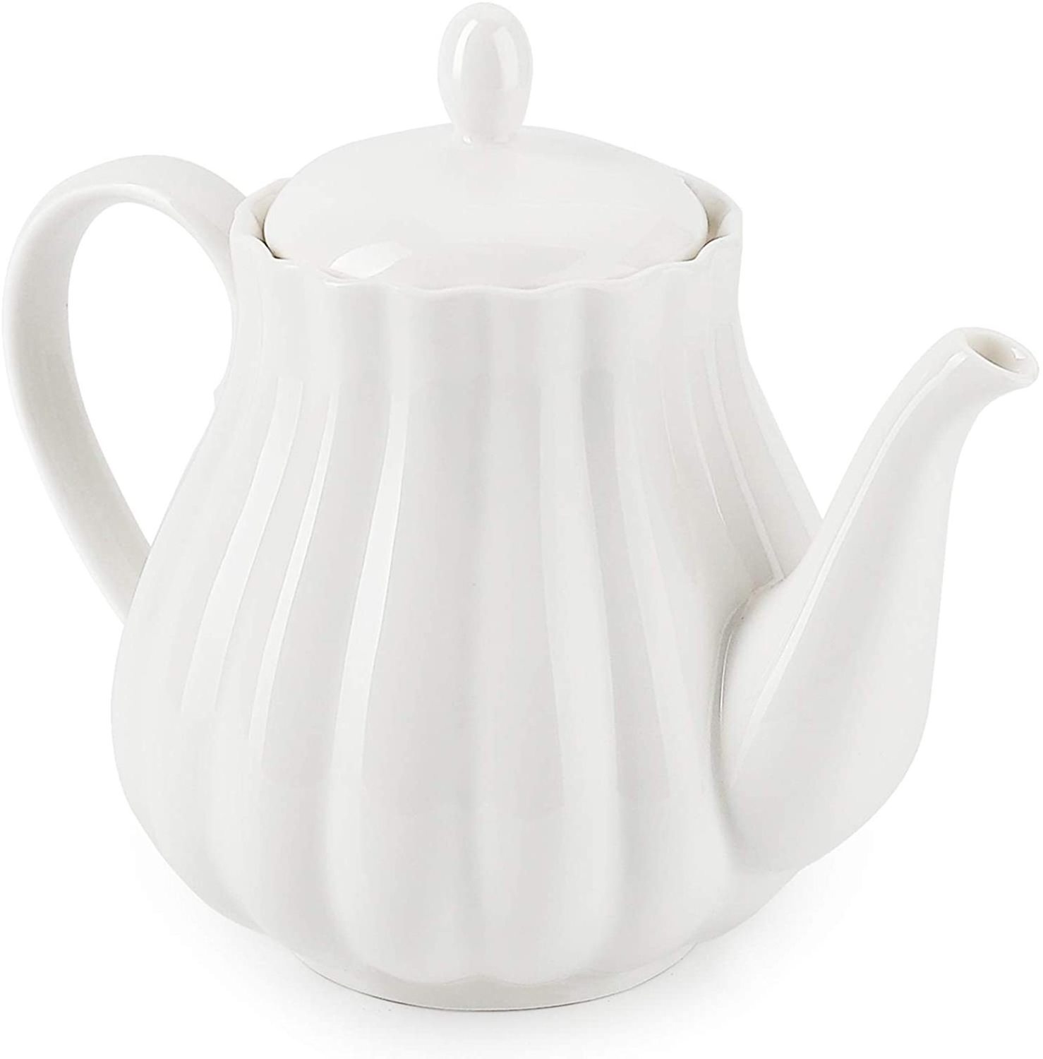 Modern White Porcelain Pumpkin Fluted Shape Tea Pot Coffee Pot