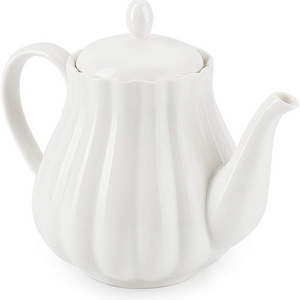 Modern White Porcelain Pumpkin Fluted Shape Tea Pot Coffee Pot