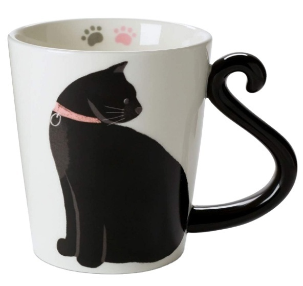 11oz Cute Ceramic Cat Mug Cup for Cat Lovers Tail Shaped Handle Present Mug