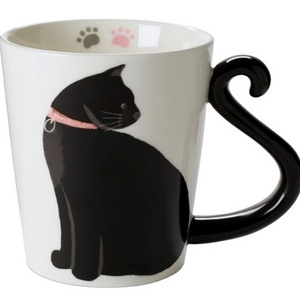 11oz Cute Ceramic Cat Mug Cup for Cat Lovers Tail Shaped Handle Present Mug