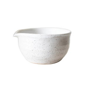 Speckled Stoneware Matcha Tea bowl Handmade Pottery White Ceramic Matcha Bowl with Spout