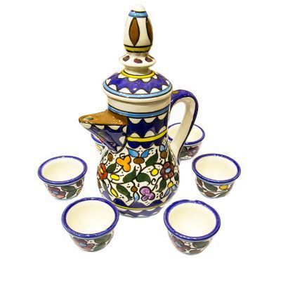 Armenian Retro Style Blue Teapot Tea Cups Ceramic Tea Set for Home Hotel Restaurant