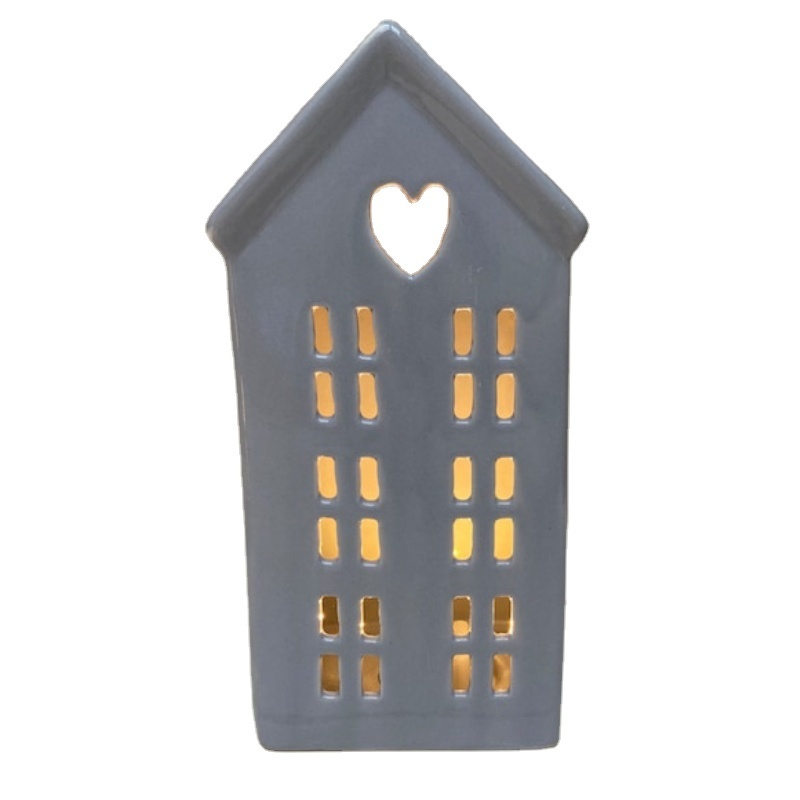 Unique Tealight Holder Ceramic House LED Light Lantern for Home Christmas