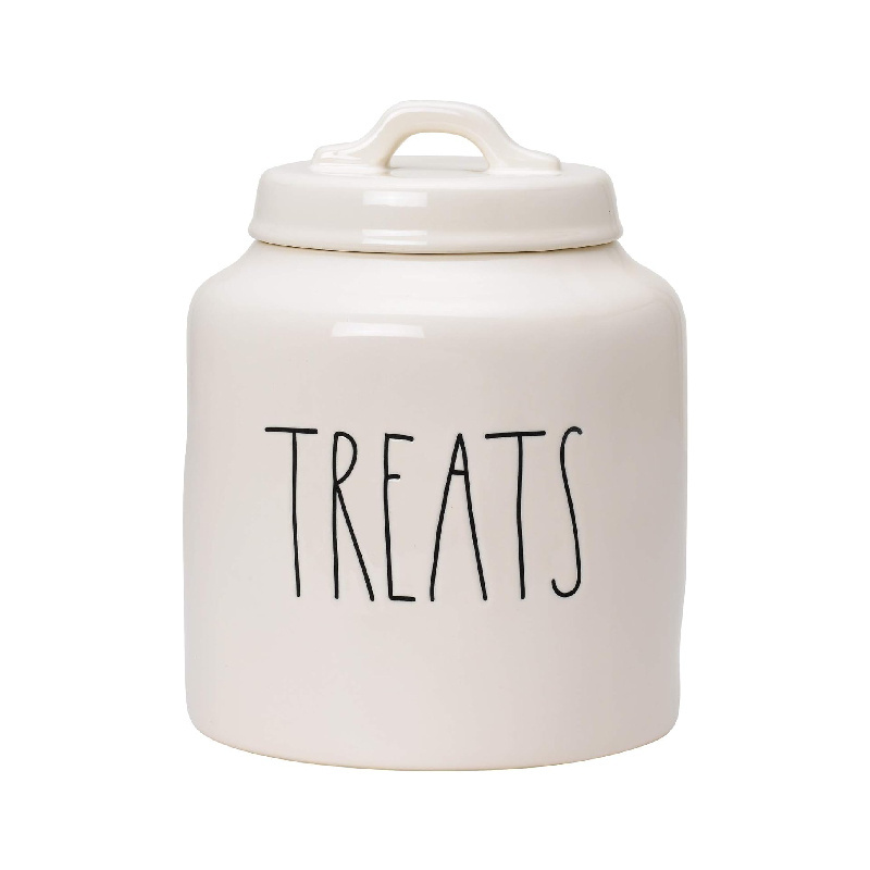 White Modern Custom Logo Pet Treat Jar Food Storage Canister Cute  Dog Food Cookie Jar with Lid Set