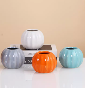 Modern Ceramic Pumpkin Shape Vase for Dry Flower Hydroponics Flower Pot Flower Vase for Home Room Office Party Wedding