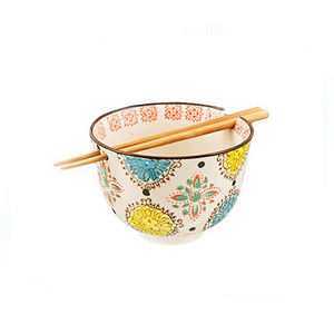 Custom Printing Ceramic Noodle Bowl with Chopsticks Stand