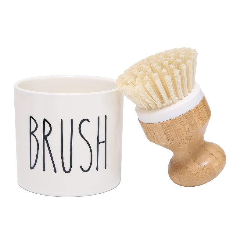 Euro Scrub Brush Kitchen Dish Brush and Holder Ceramic Dish Brush Holder for Kitchen