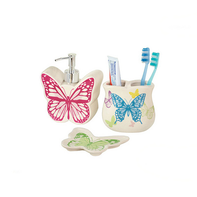 Butterfly Bathroom Accessory Ceramic Lotion Dispenser Toothbrush Holder