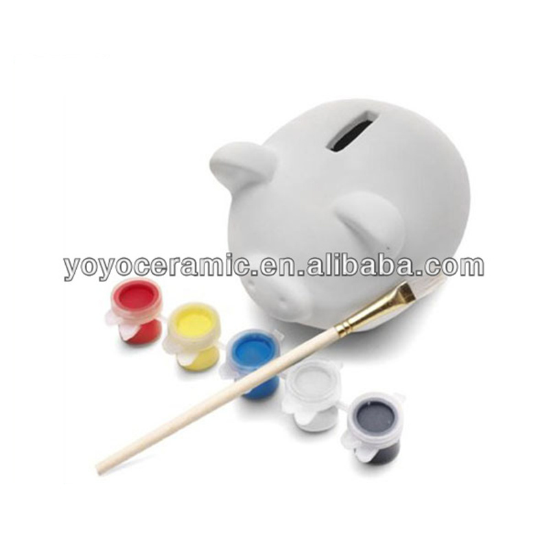 Delicate hot sale money box ceramic paintable piggy bank for kid adult