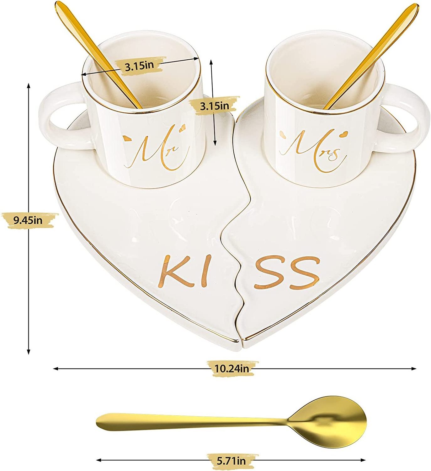 Couple Coffee Mugs Sets Anniversary Valentine Wedding Engagement Bridal Shower Mr and Mrs Demitasse Cups with Kiss Tray